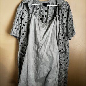Two Piece Gap Slate Blue Embroidered Eyelet Shift Shirt Mini Dress